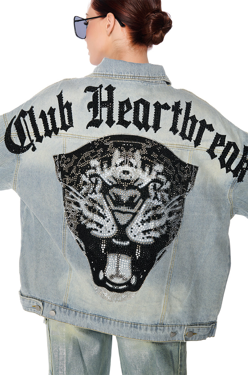 Extra View Hot Fix Embellished Oversized Denim Jacket
