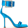 Front View Hot Girl Problems Satin Square Toe Stiletto Sandal In Blue