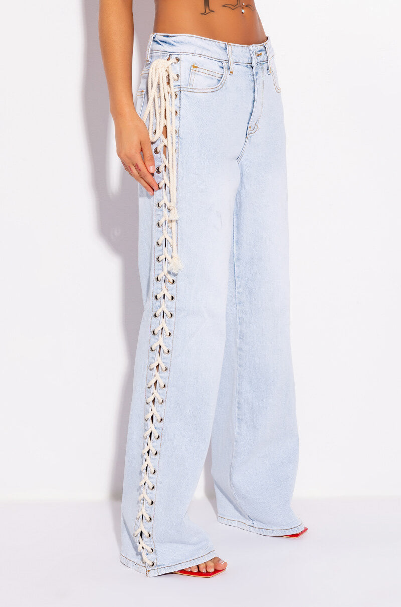 Front View Hot-girl Shit Lace Up Relaxed Jeans