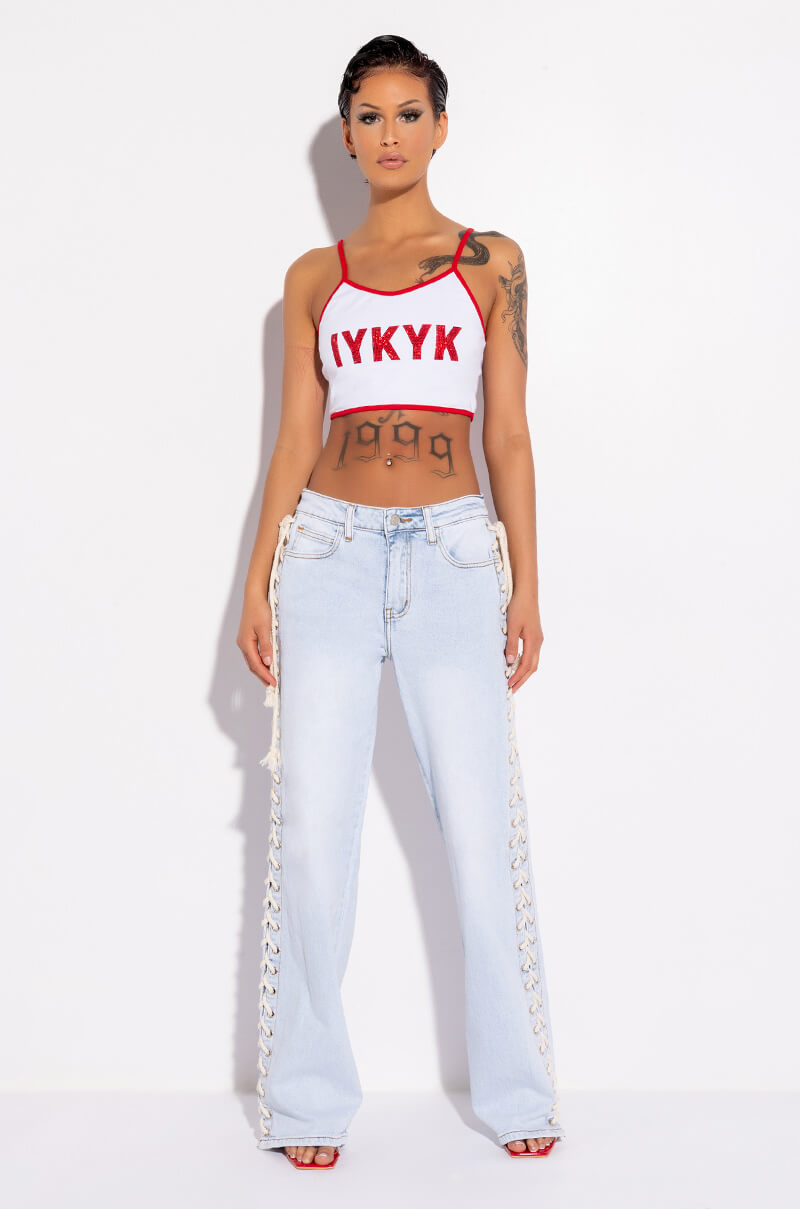 Side View Hot-girl Shit Lace Up Relaxed Jeans