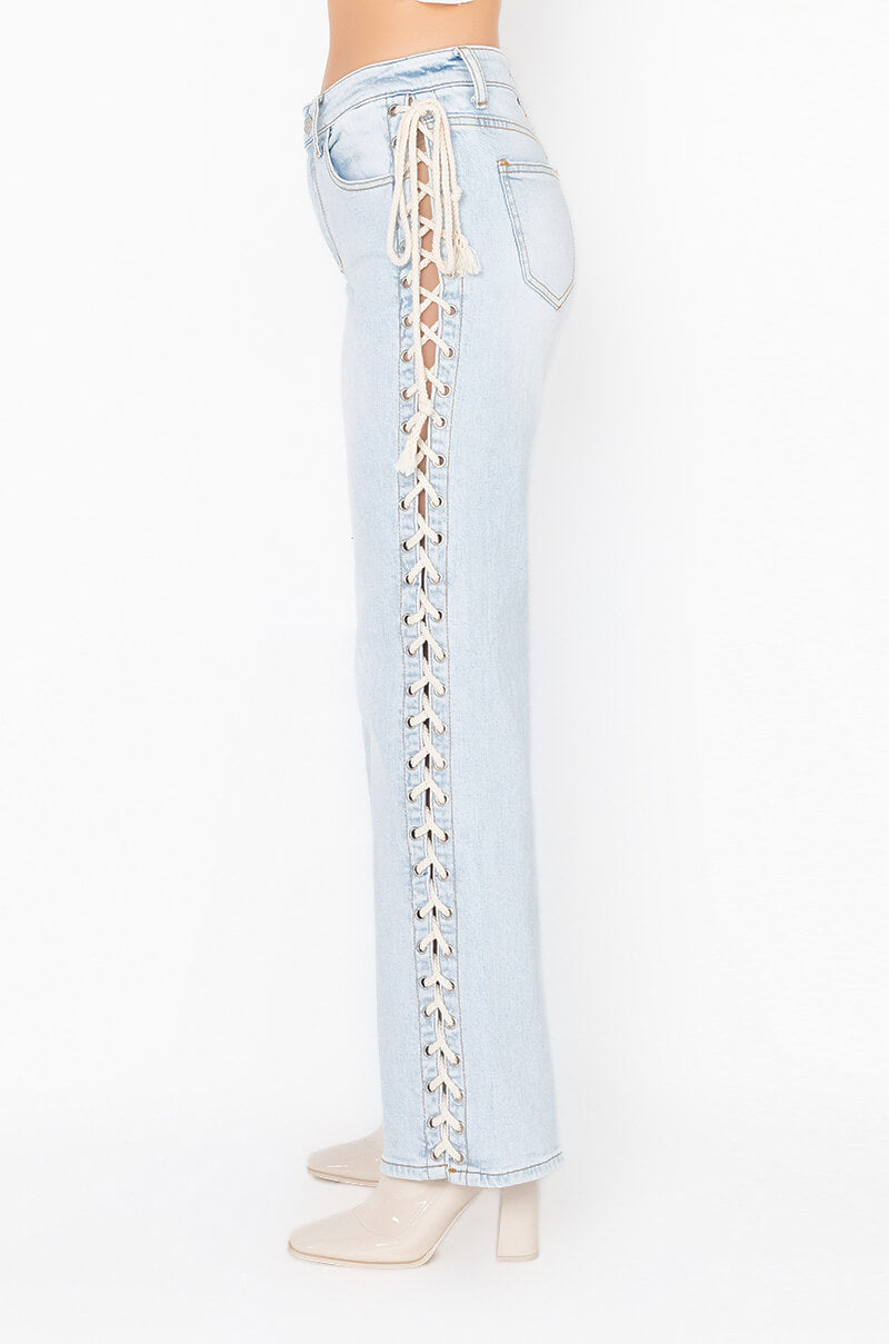 Side View Hot-girl Shit Lace Up Relaxed Jeans