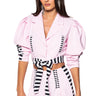 Front View Hot Girl Striped Crop Blazer