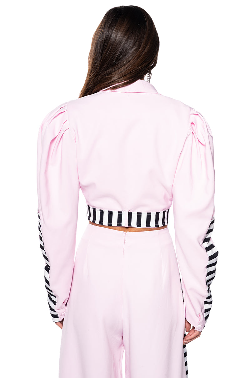 Extra View Hot Girl Striped Crop Blazer