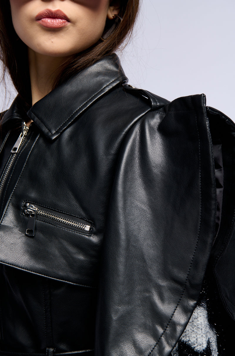 HOT SHOT SHARP OPEN SHOULDER MOTO JACKET IN BLACK – AKIRA