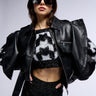 Front View Hot Shot Sharp Open Shoulder Moto Jacket In Black