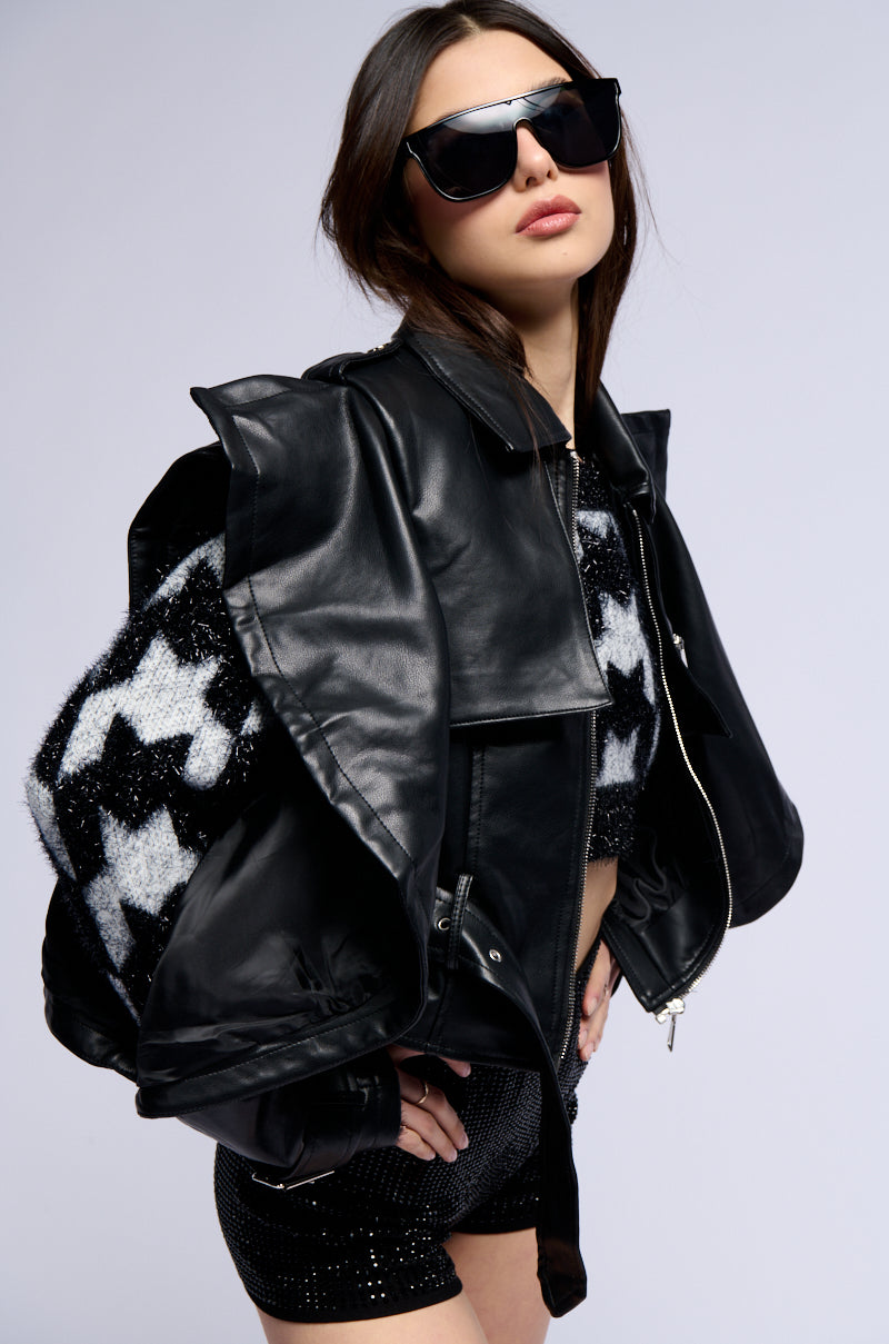 Side View Hot Shot Sharp Open Shoulder Moto Jacket In Black