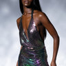 Front View Hotness Iridescent Chainmail Mini Dress