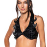 Front View Howl At The Wind Faux Leather Studded Halter Bra Top