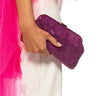 Front View Huntress Embellished Clutch In Fuchsia