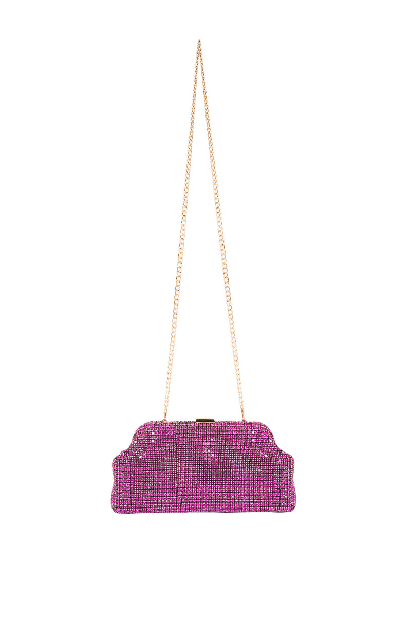 Side View Huntress Embellished Clutch In Fuchsia