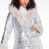 Front View Hyatt Silver Puffer With Faux Fur Trim