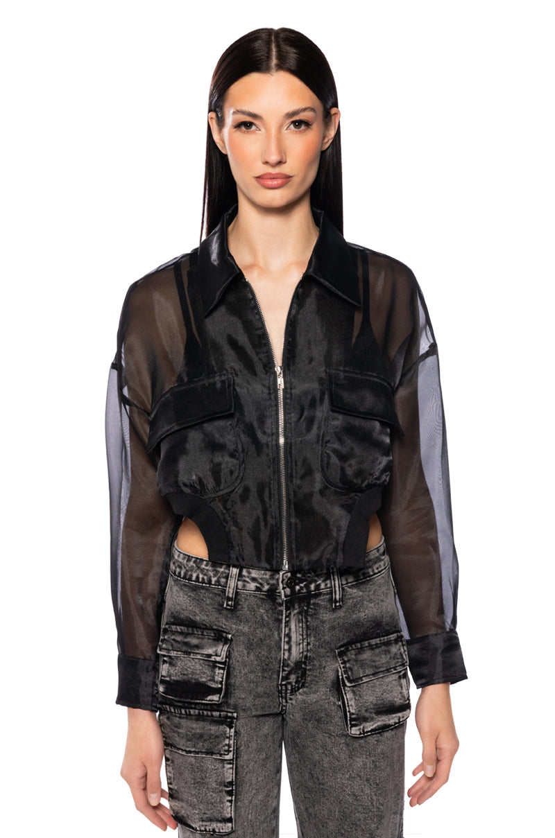 Side View Hyde Mesh Bomber Jacket In Black