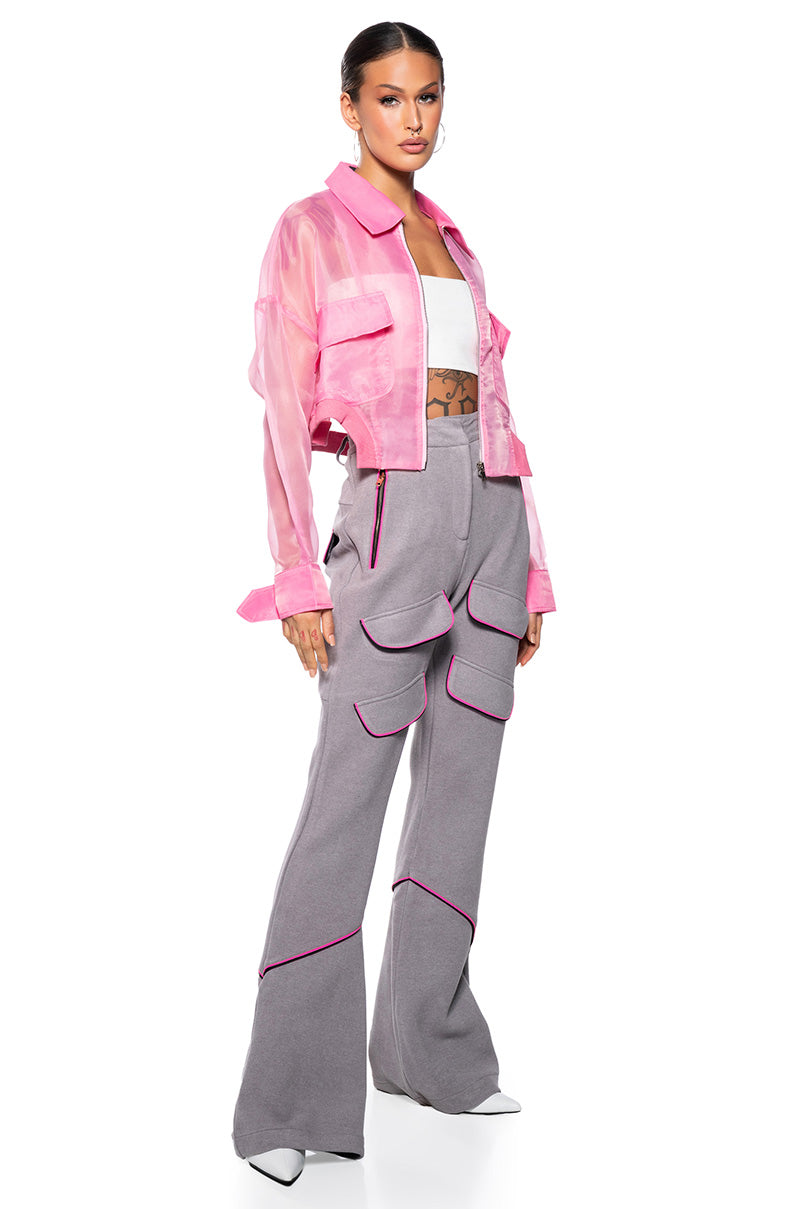 Detail View Hyde Mesh Bomber Jacket In Pink