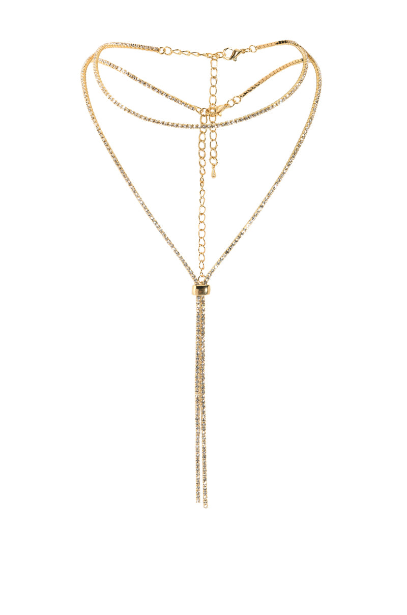 Side View I Am Everything Rhinestone Slider Necklace Set In Gold 1