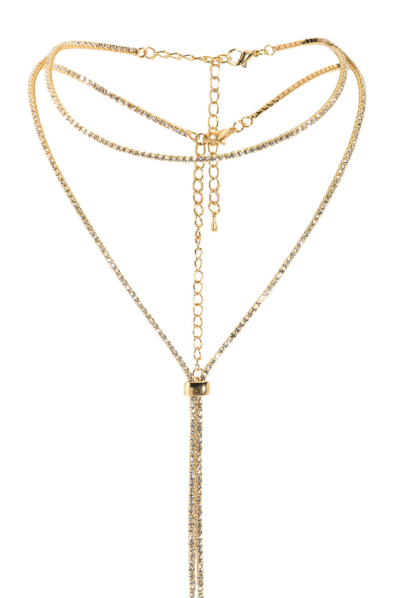 Back View I Am Everything Rhinestone Slider Necklace Set In Gold 2