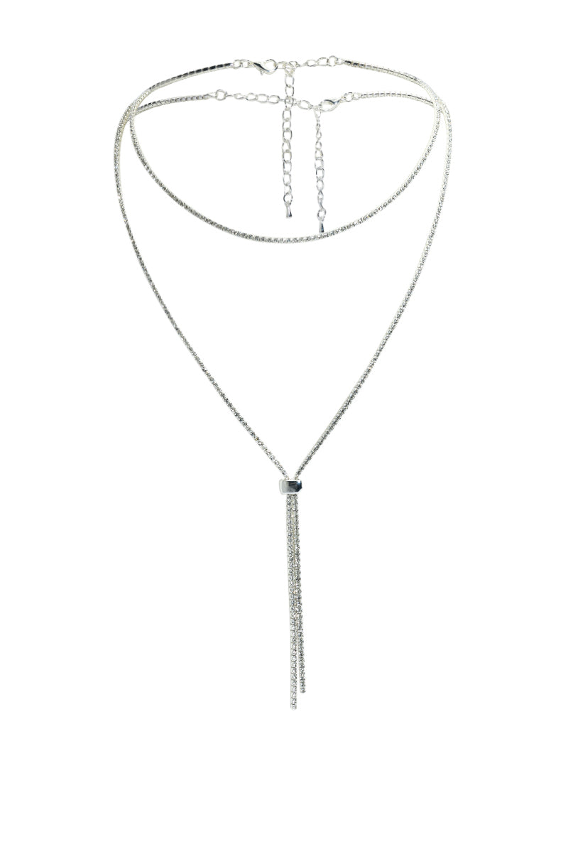 Side View I Am Everything Rhinestone Slider Necklace Set In Silver 1