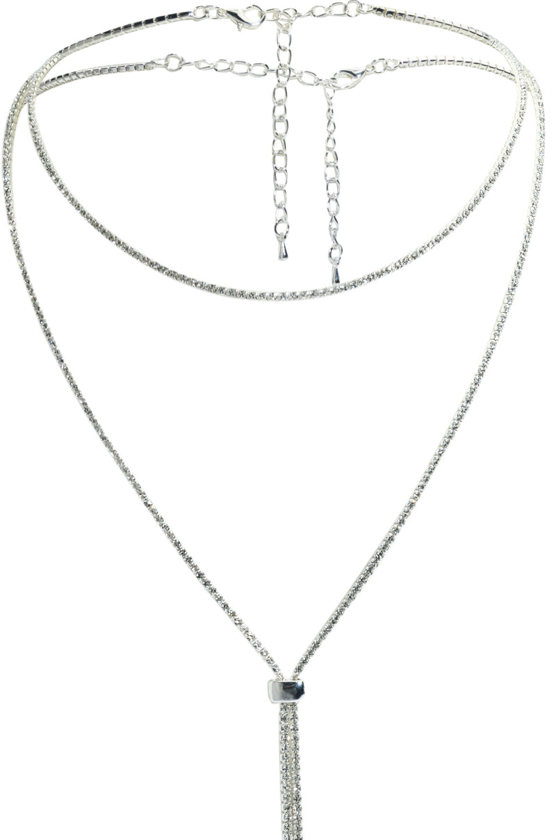 Back View I Am Everything Rhinestone Slider Necklace Set In Silver 2