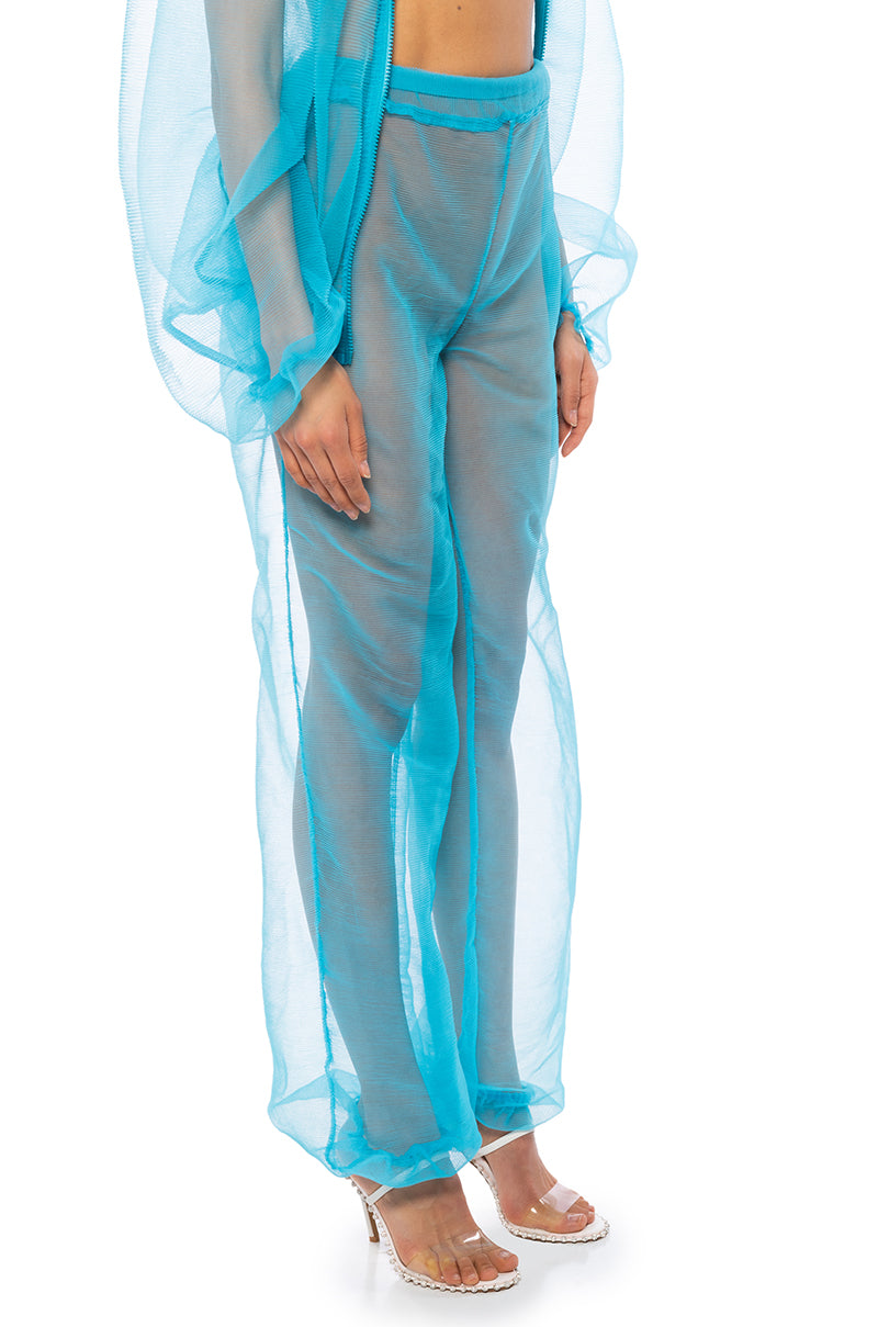 Front View I Dream Of Jeannie Pleated Mesh Jogger In Blue