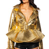 Front View I Get It How I Live It Metallic Moto Puffer In Gold