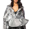 Front View I Get It How I Live It Metallic Moto Puffer In Silver