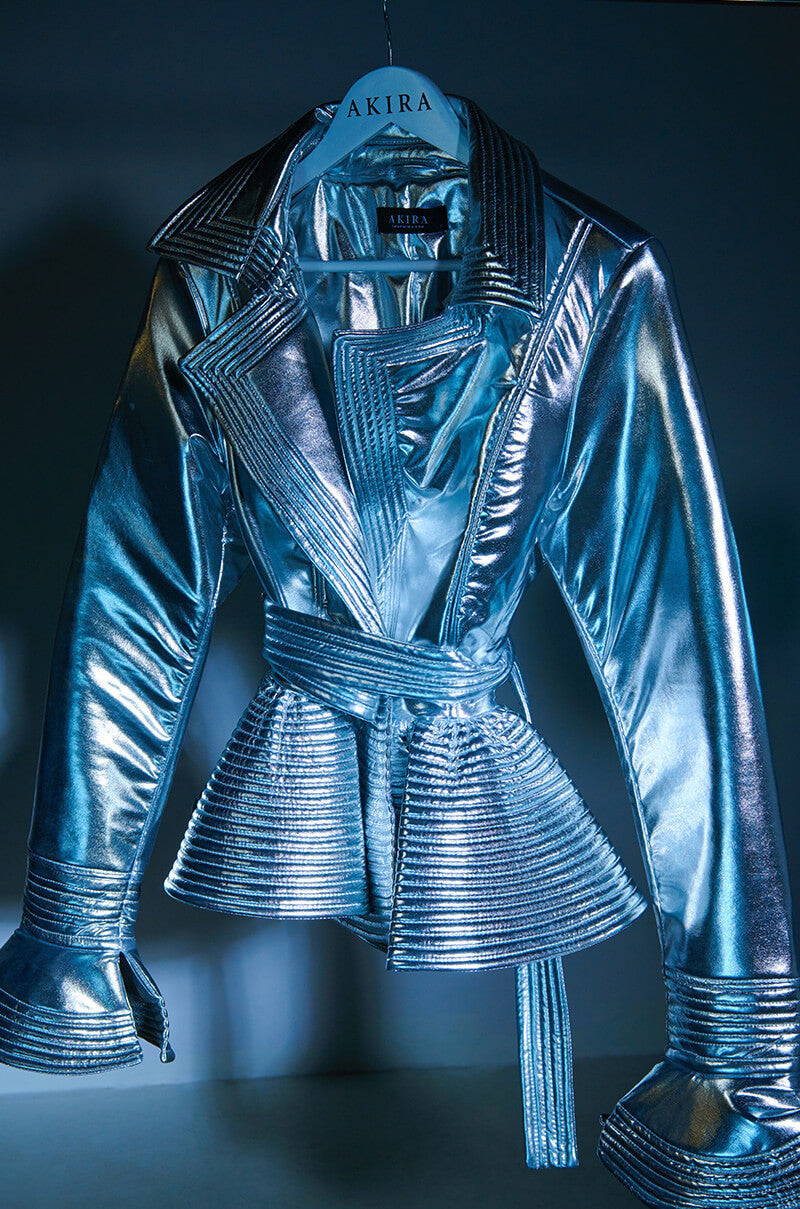 Extra View I Get It How I Live It Metallic Moto Puffer In Silver