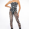 Front View I Love It Zebra Fitted Mesh Jumpsuit