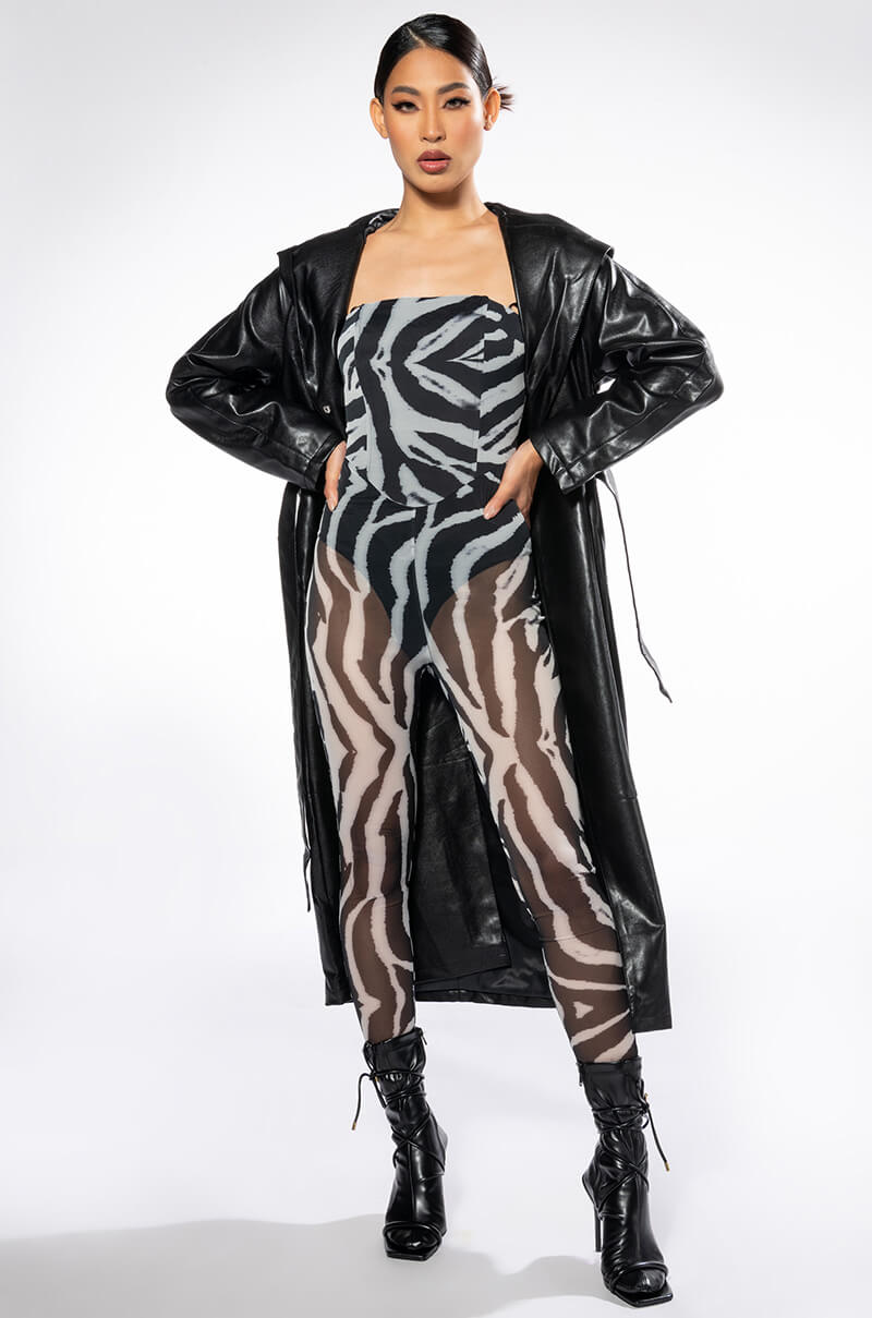 Back View I Love It Zebra Fitted Mesh Jumpsuit