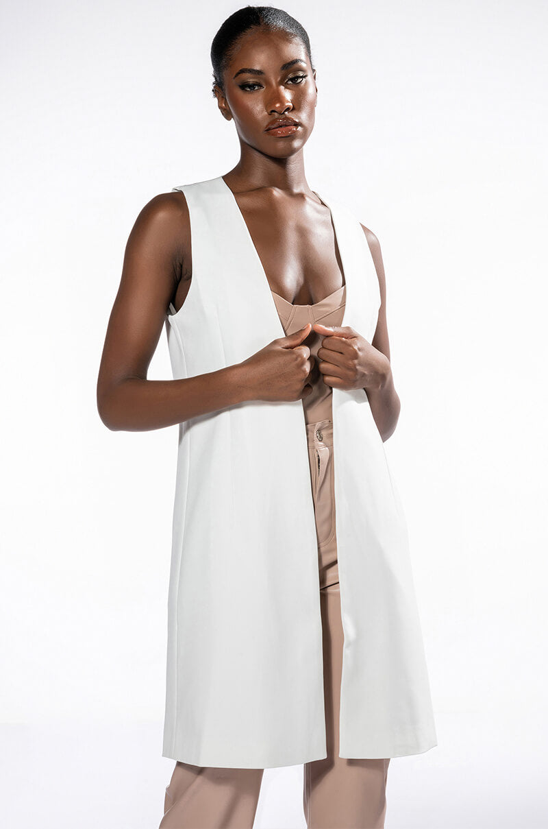 Front View I Mean Business Long Tailored Vest