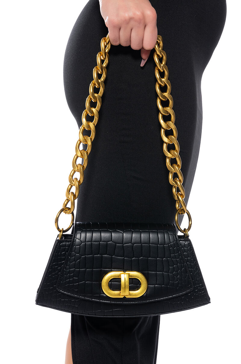 Front View I See France Chain Handle Croc Purse