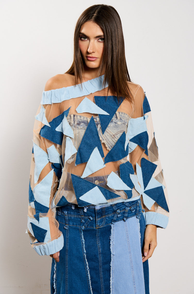 Side View I Spy Denim Patchwork Oversized Shirt