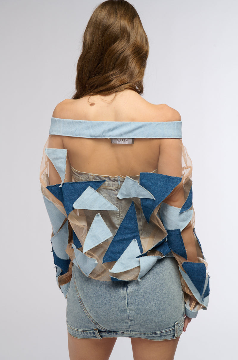 Full View I Spy Denim Patchwork Oversized Shirt