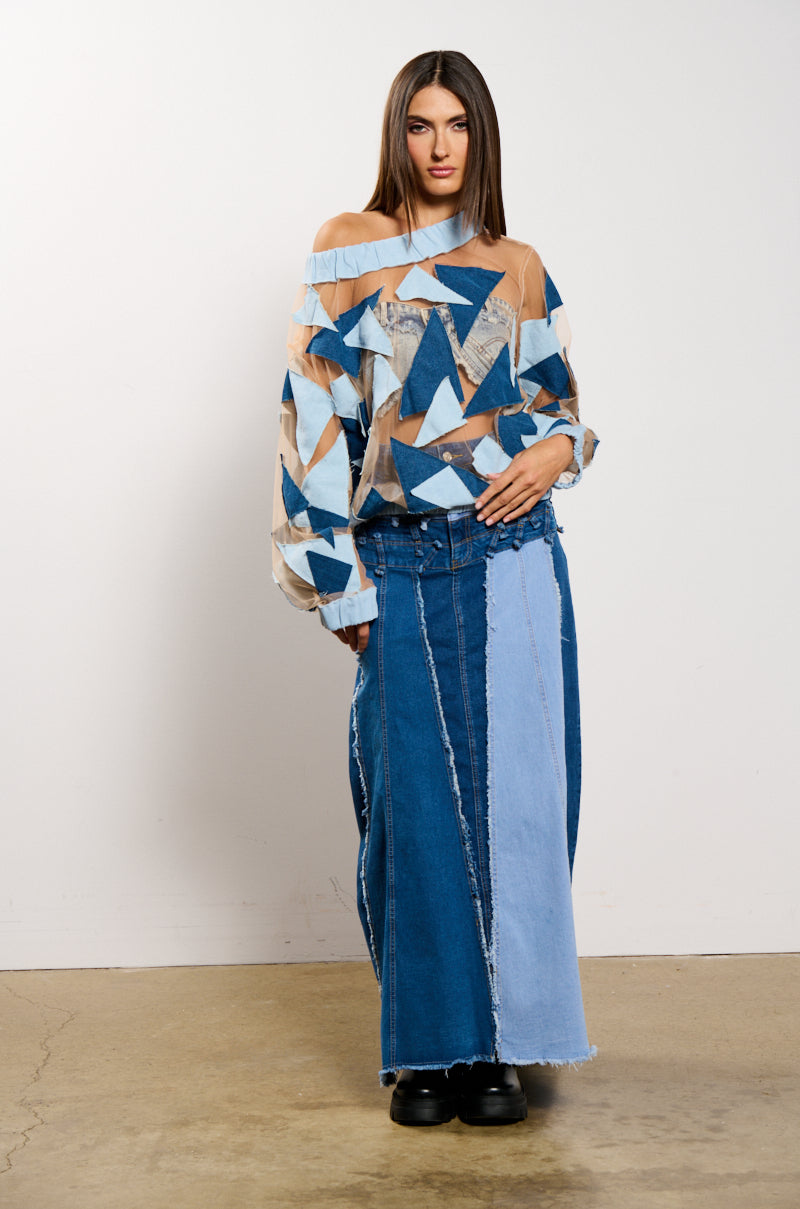 Full View I Spy Denim Patchwork Oversized Shirt