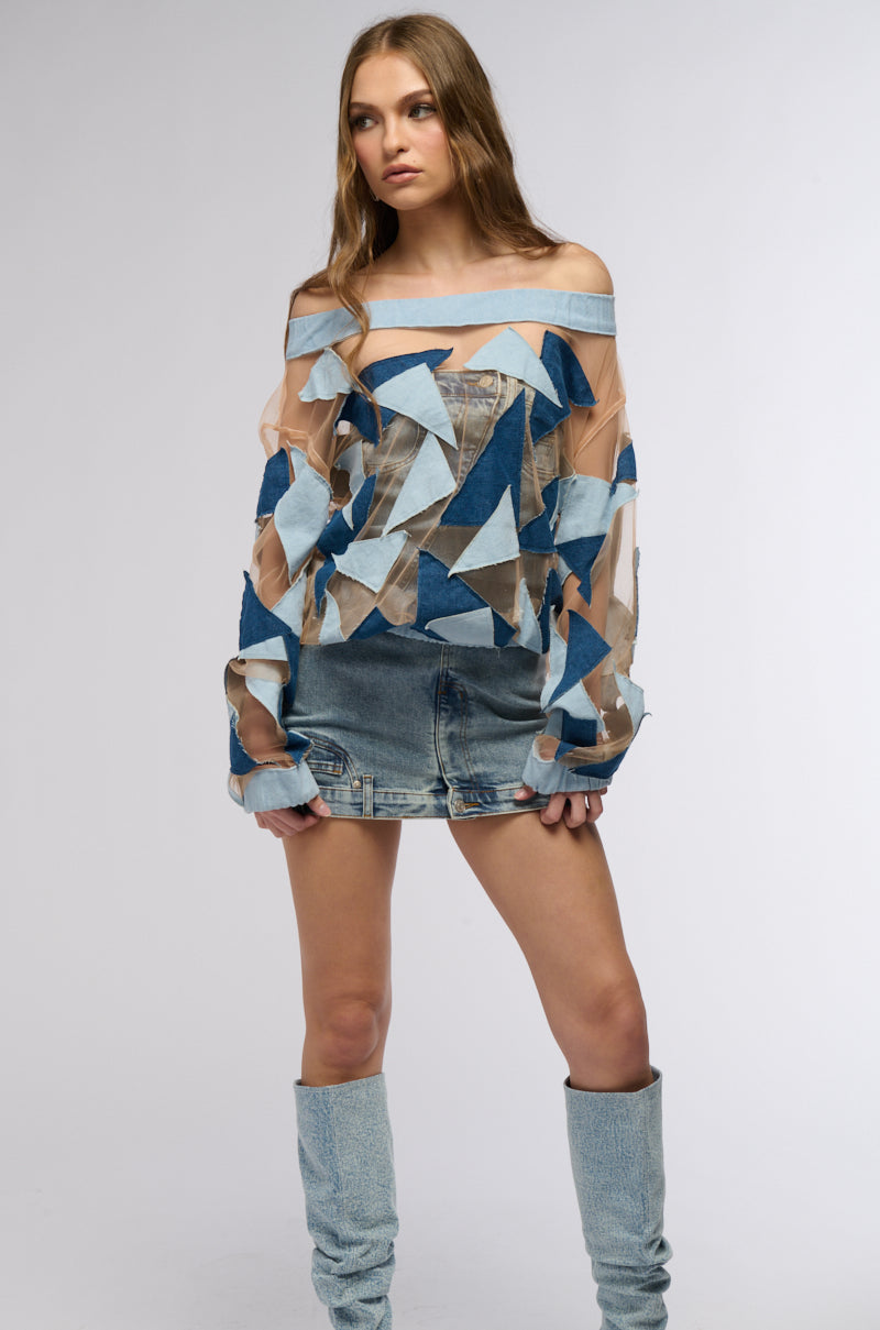 Extra View I Spy Denim Patchwork Oversized Shirt