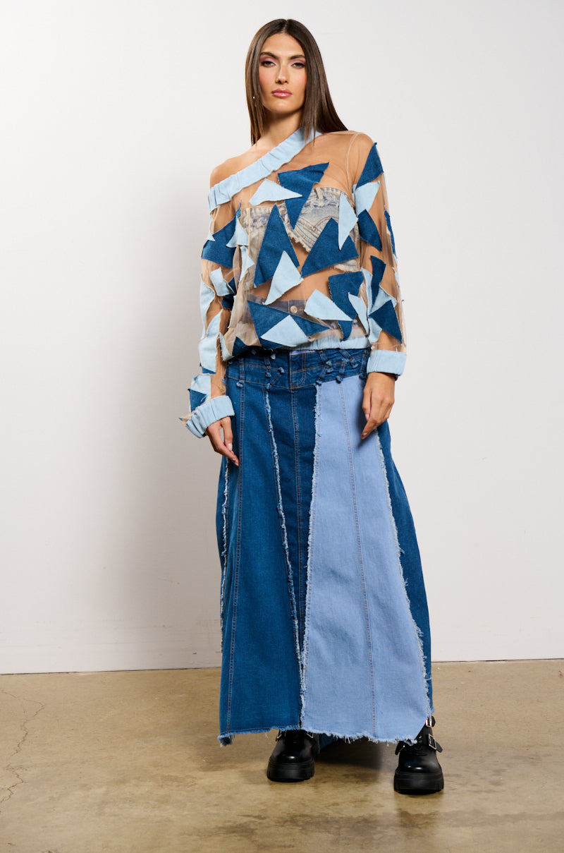 Extra View I Spy Denim Patchwork Oversized Shirt