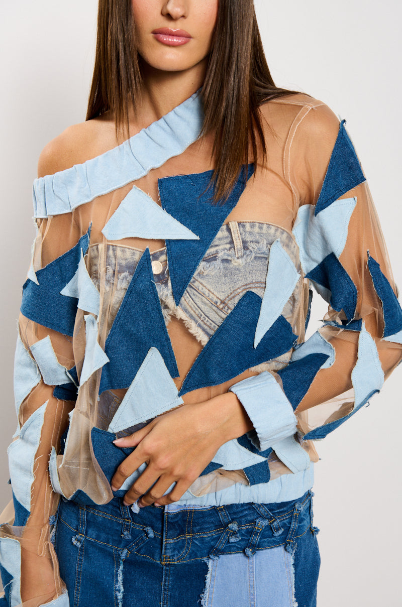 Extra View I Spy Denim Patchwork Oversized Shirt