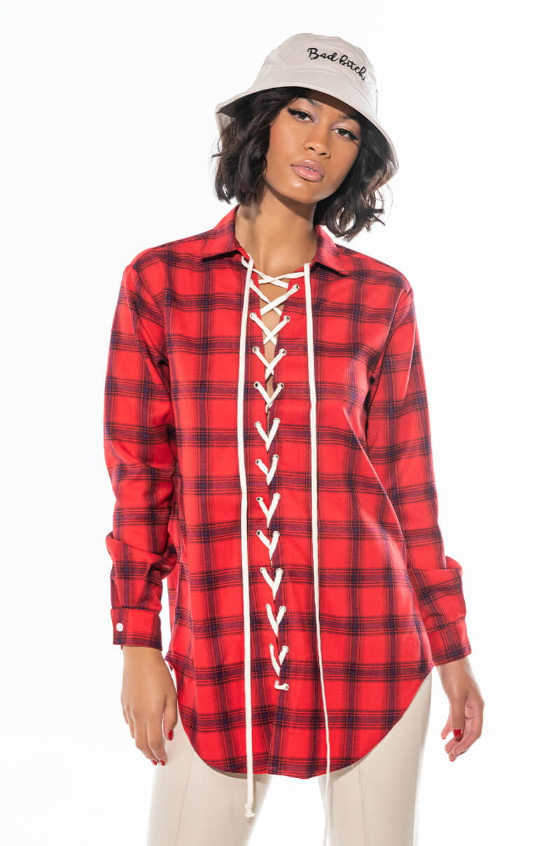 Front View I Stay Laced In The Best Oversized Lace Up Blouse