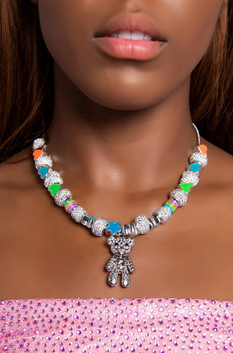 Side View I Want Candy Rhinestone Enamel Charm Necklace