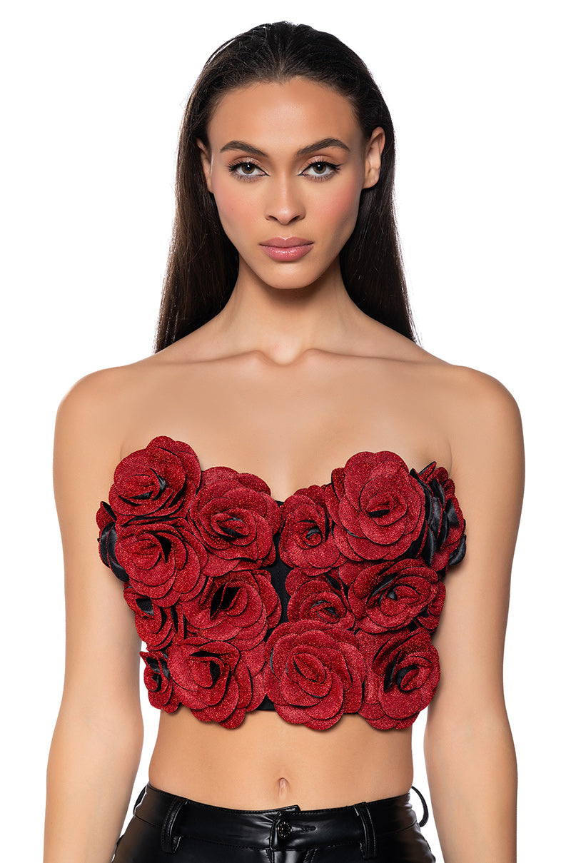 Front View I Wish You Well Rose Detail Corset Top