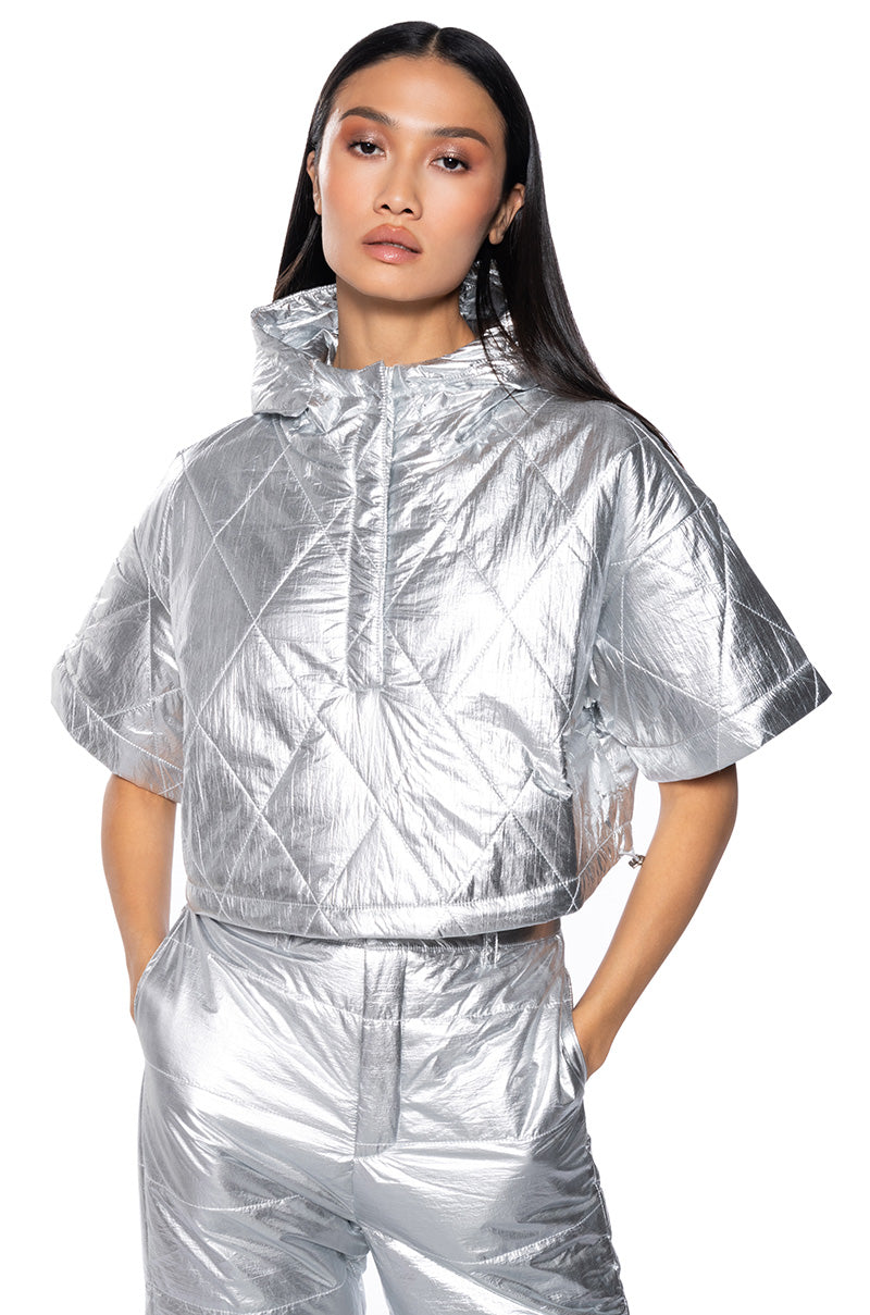 Front View Ice Me Out Short Sleeve Puffer Hoodie