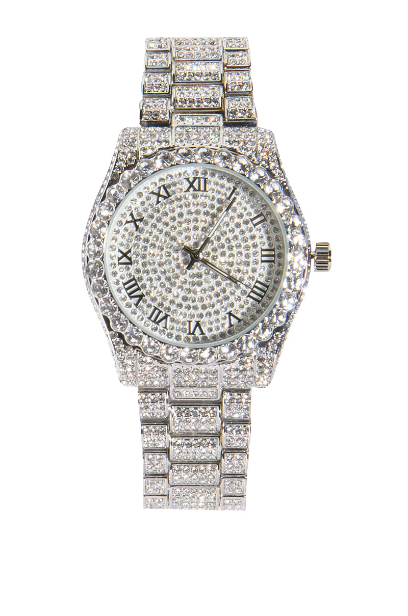 Side View Iced Out Bling Watch In Silver