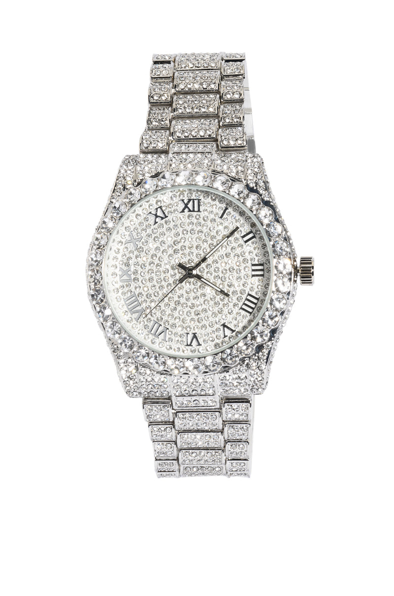 Side View Iced Out Bling Watch In Silver