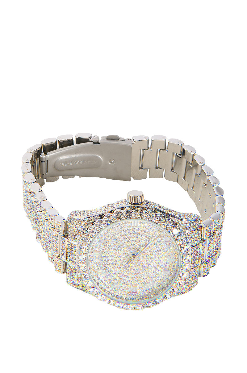 Detail View Iced Out Bling Watch In Silver