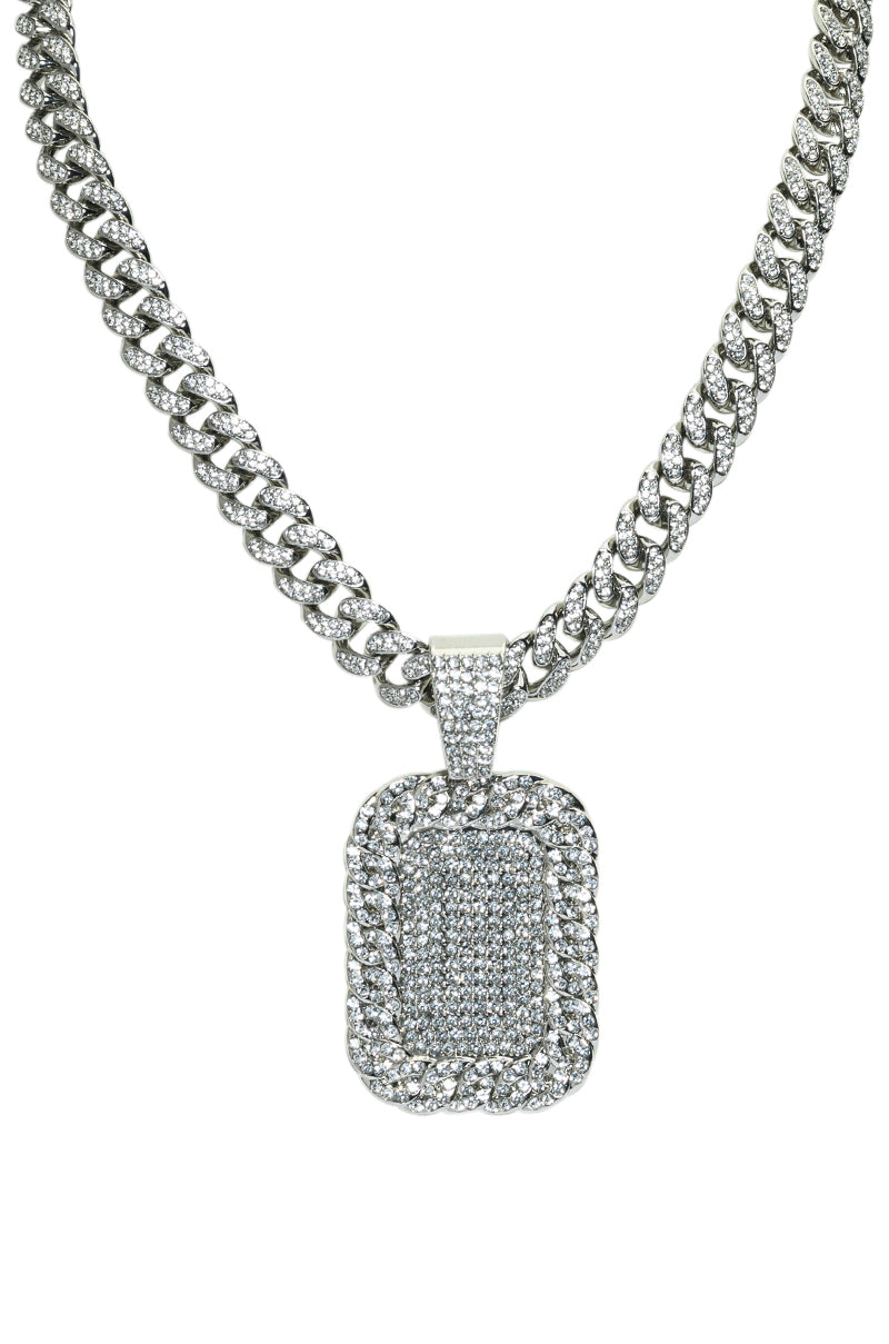 Back View Iced Out Dog Tag Necklace
