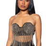 Front View Icons Only Metallic Fringe Strapless Bustier Top