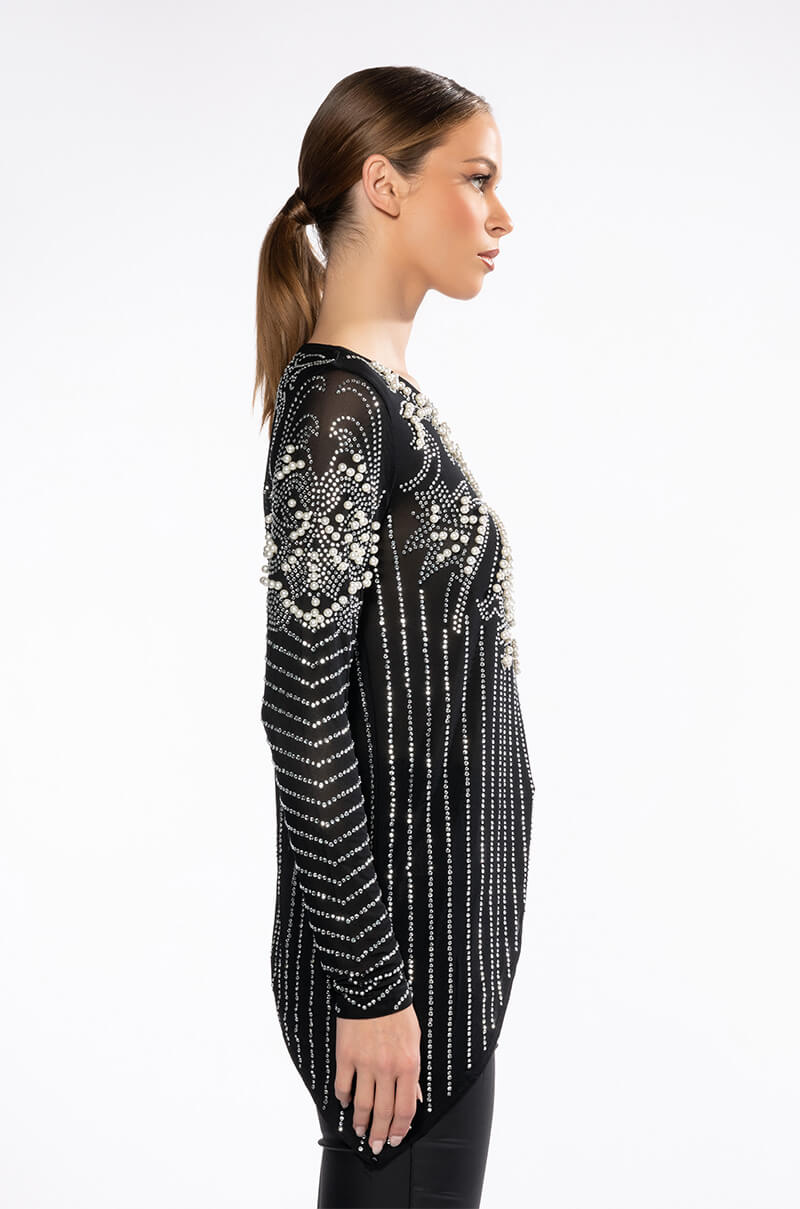 Full View If I Was A Rich Girl Asymmetrical Rhinestone Embellished Blouse