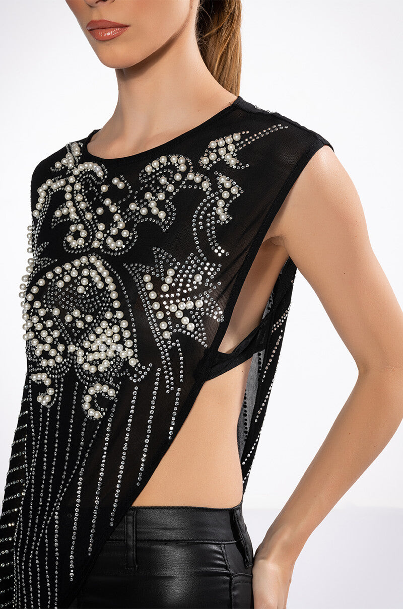 Extra View If I Was A Rich Girl Asymmetrical Rhinestone Embellished Blouse