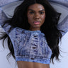 Front View If You Only Knew Denim Print Mesh Crop Top