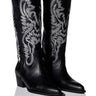 Front View Iggy Metallic Western Style Below The Knee Boot In Blackwhite