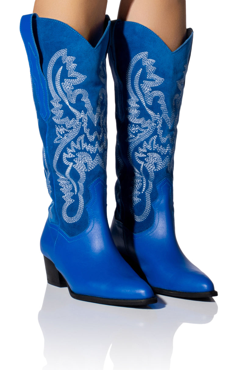 IGGY METALLIC WESTERN STYLE BELOW THE KNEE BOOT IN BLUE view 0
