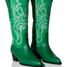 Front View Iggy Metallic Western Style Below The Knee Boot In Green